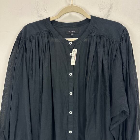 Madewell Balloon Sleeve Top Blouse Black Lightweight Cotton Blend Boho XXL NWT - Picture 9 of 13
